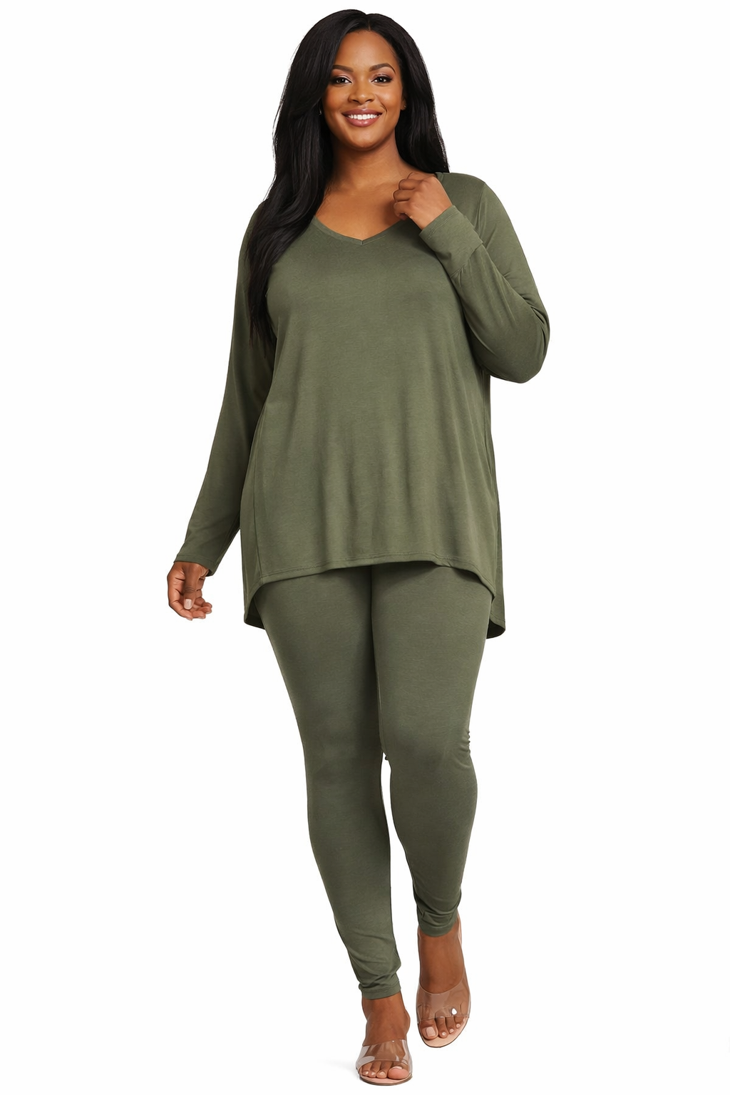 Dk Olive V-Neck Plus Slit Set