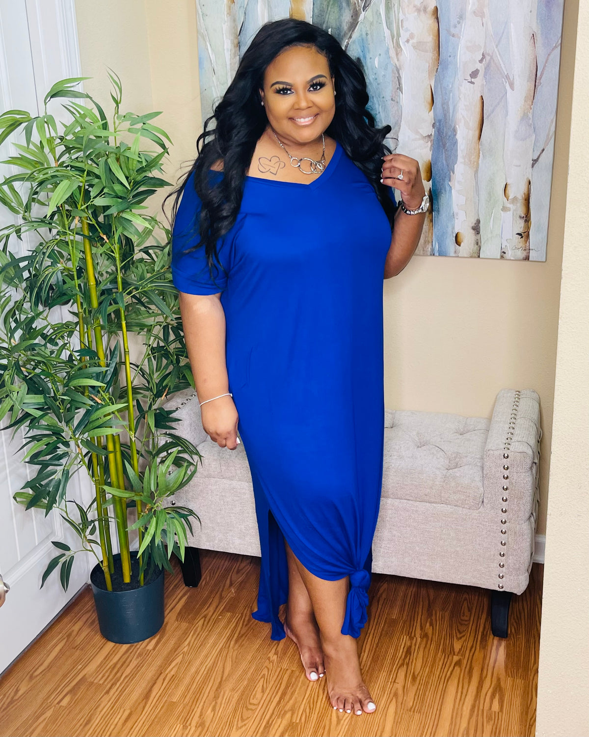 Bright Blue slit vneck maxi