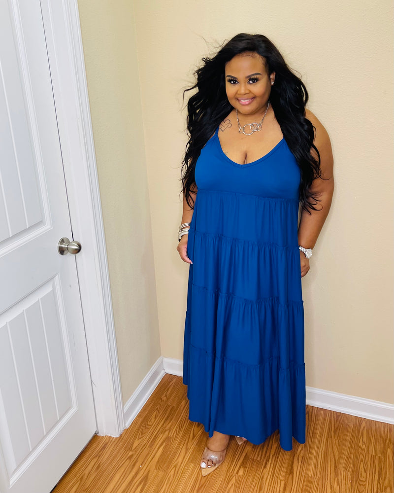 Lt. Navy Tiered Strap Plus Maxi Dress