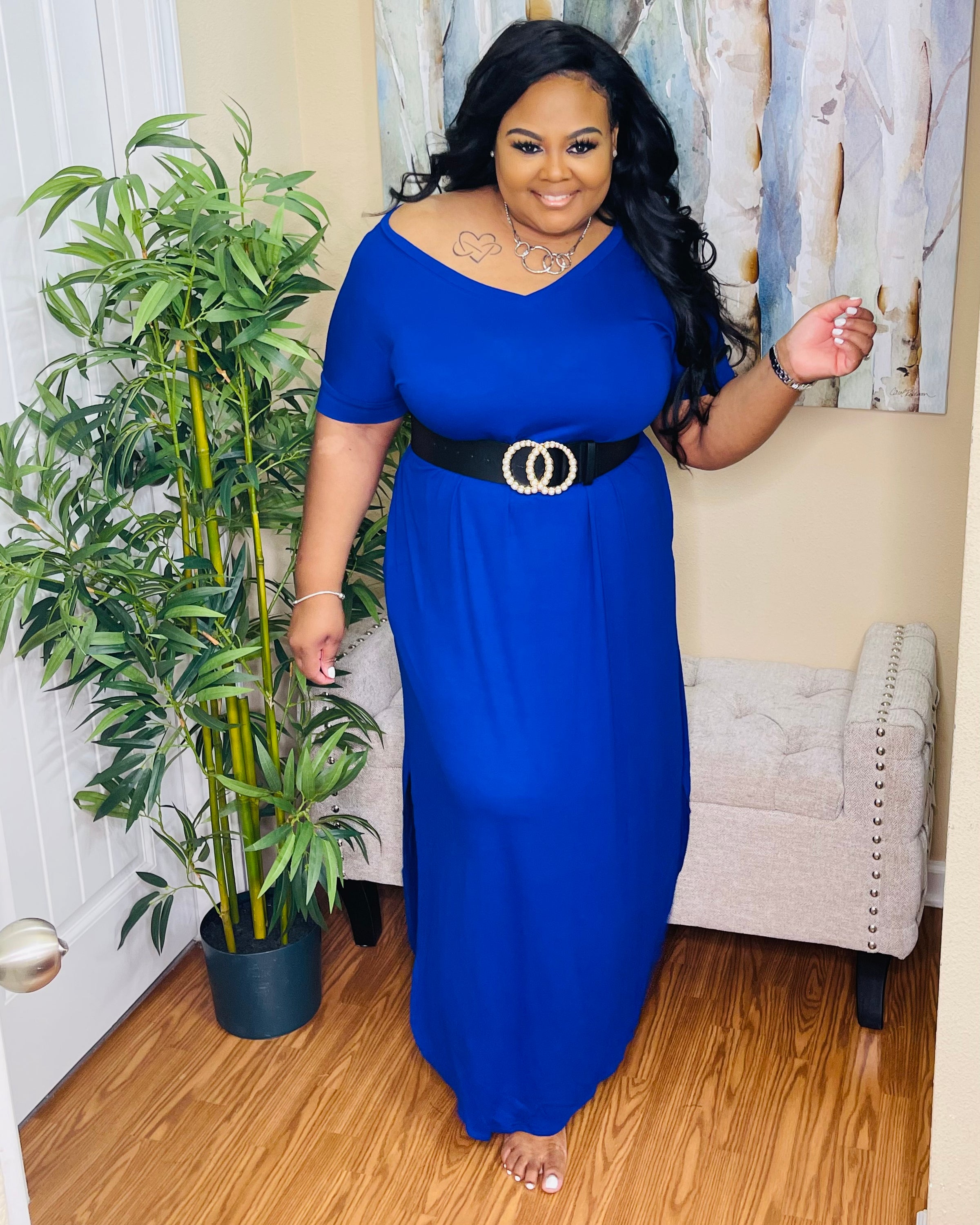 Bright Blue slit vneck maxi