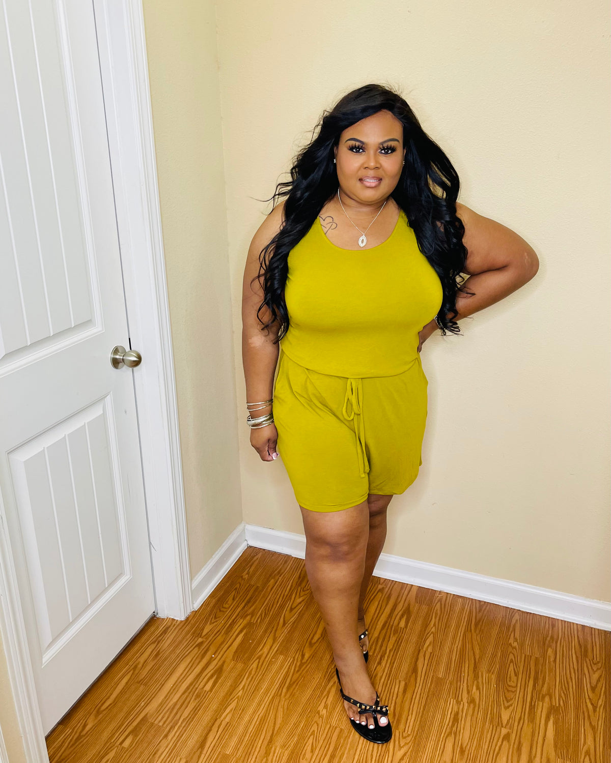Olive Mustard Sleeveless Romper