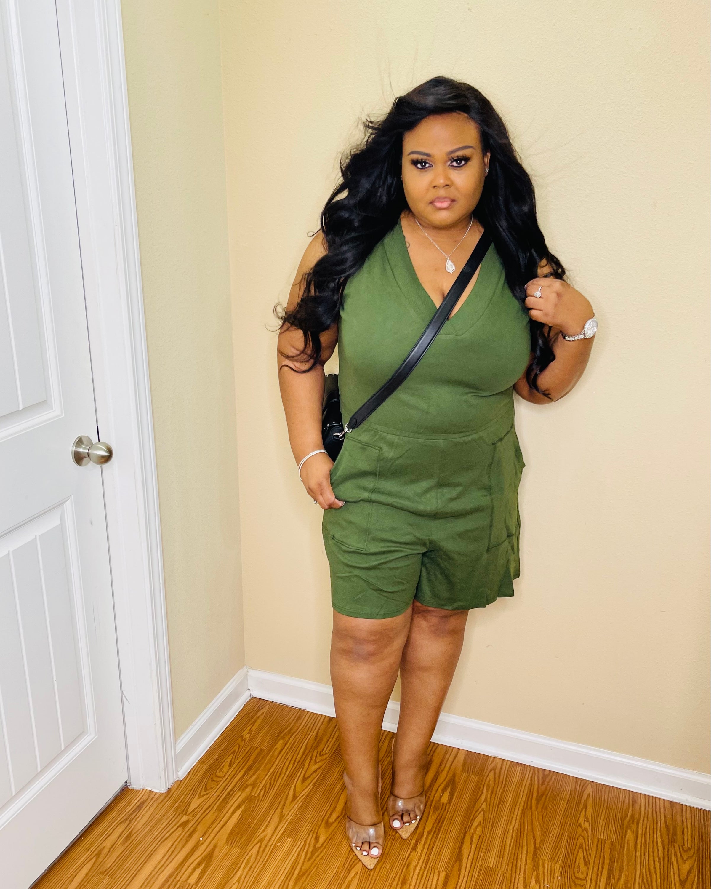 Army Green Plus Sleeveless Romper