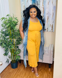 Golden mustard sleeveless jumpsuit