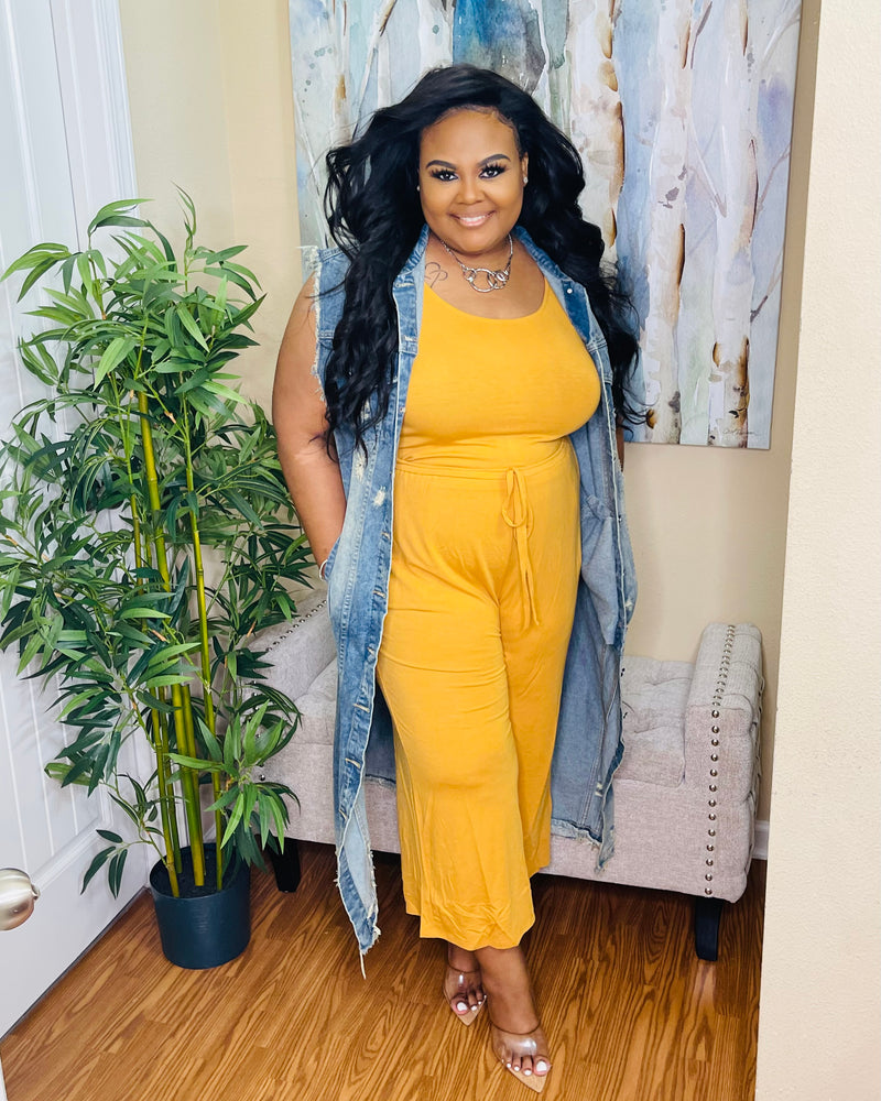 Golden mustard sleeveless jumpsuit