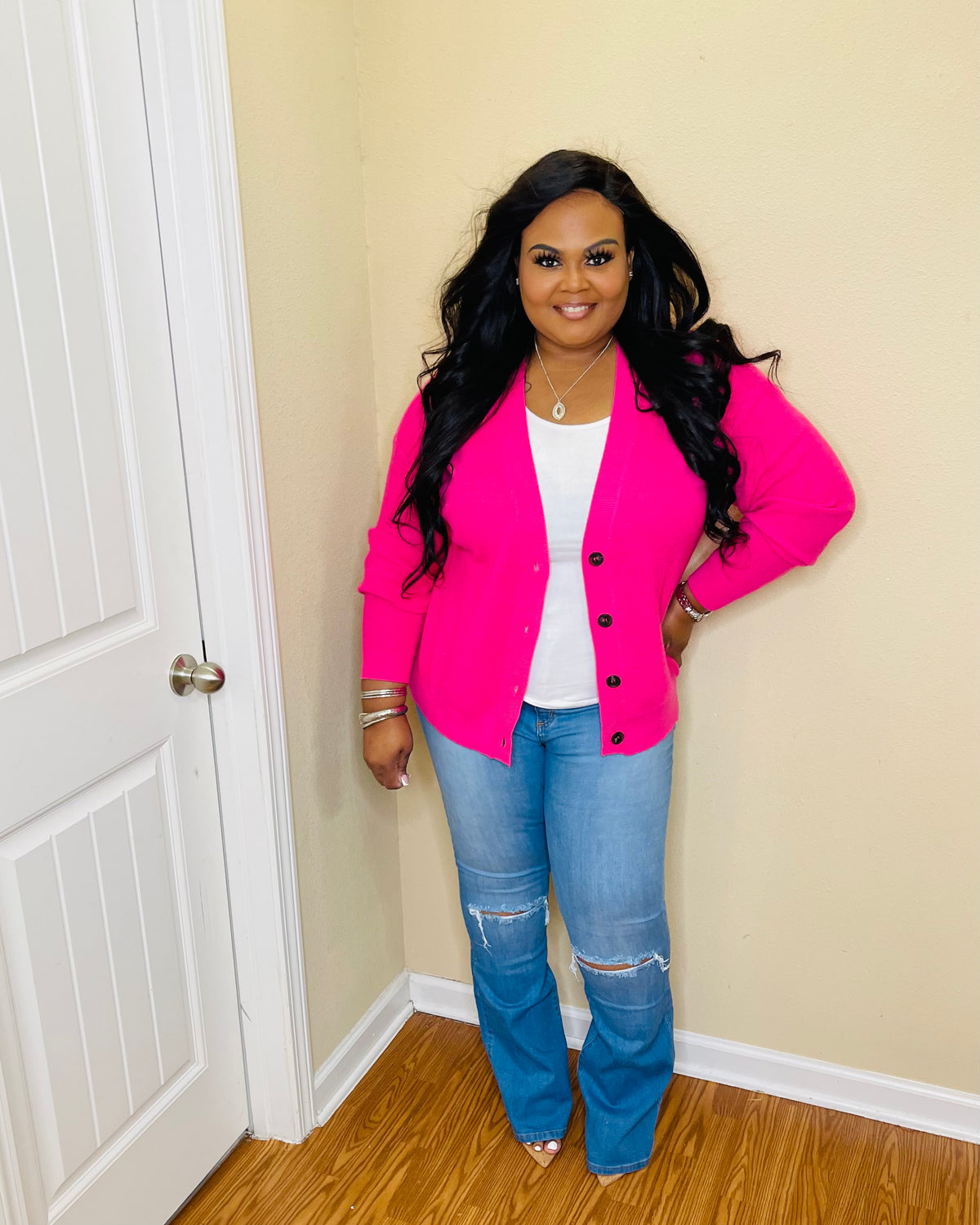 Fuchsia Plus Sweater Cardigan