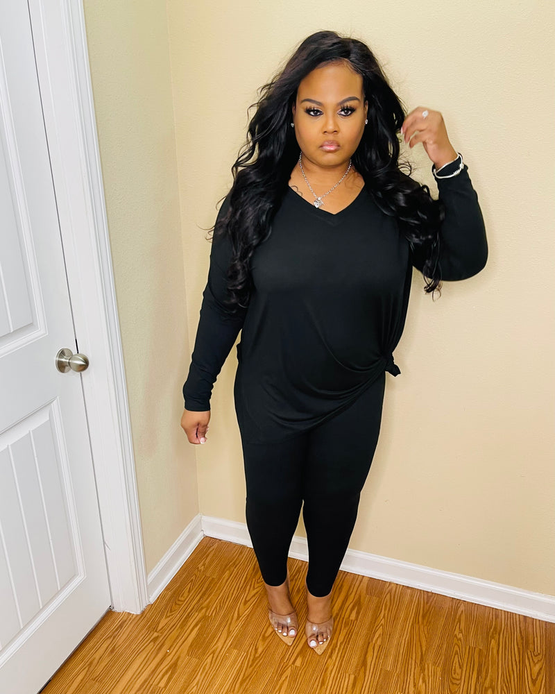 Black V-Neck Plus Slit Set