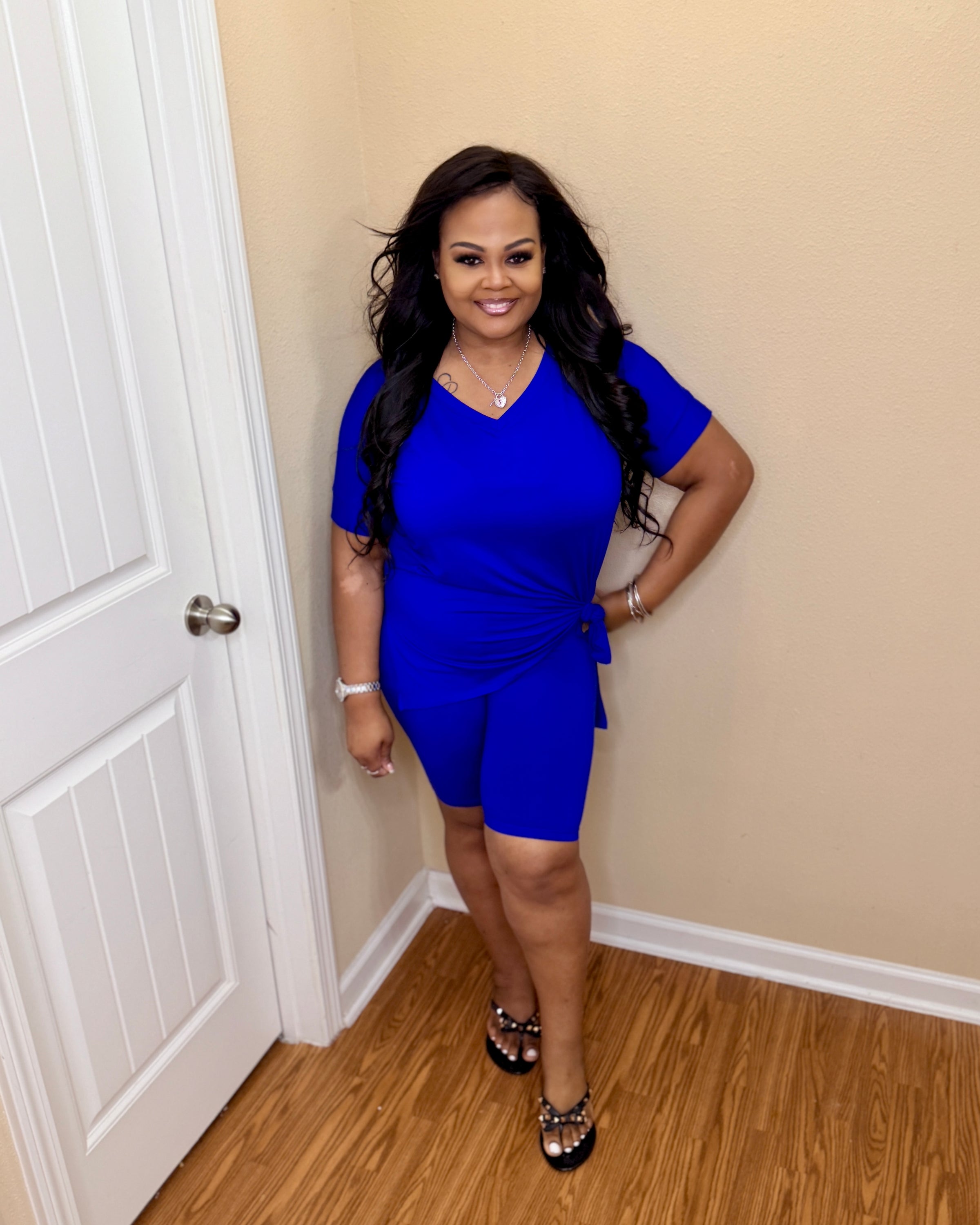 Bright Blue V-Neck Shorts Lounge Set