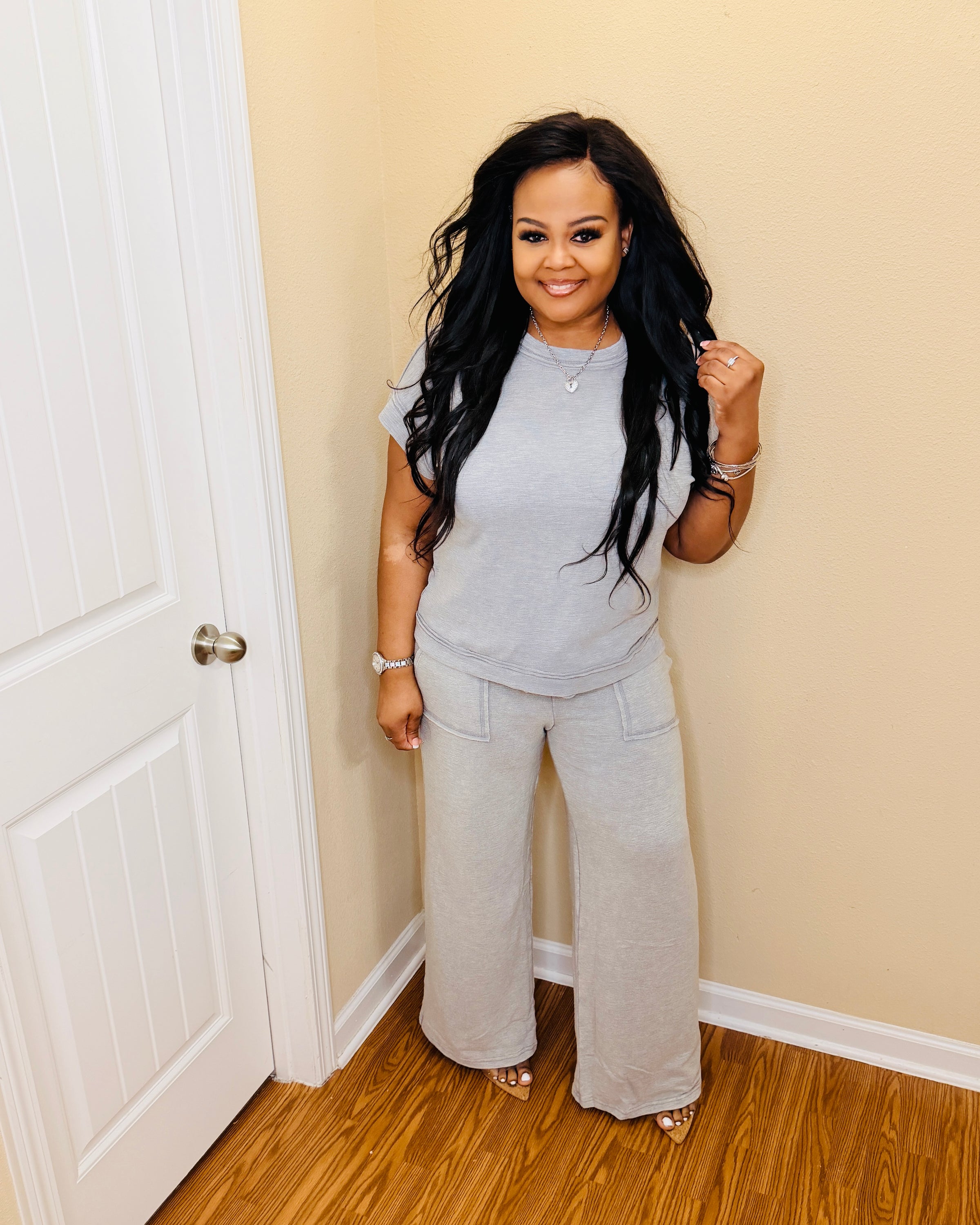 Sleet washed slub pant set