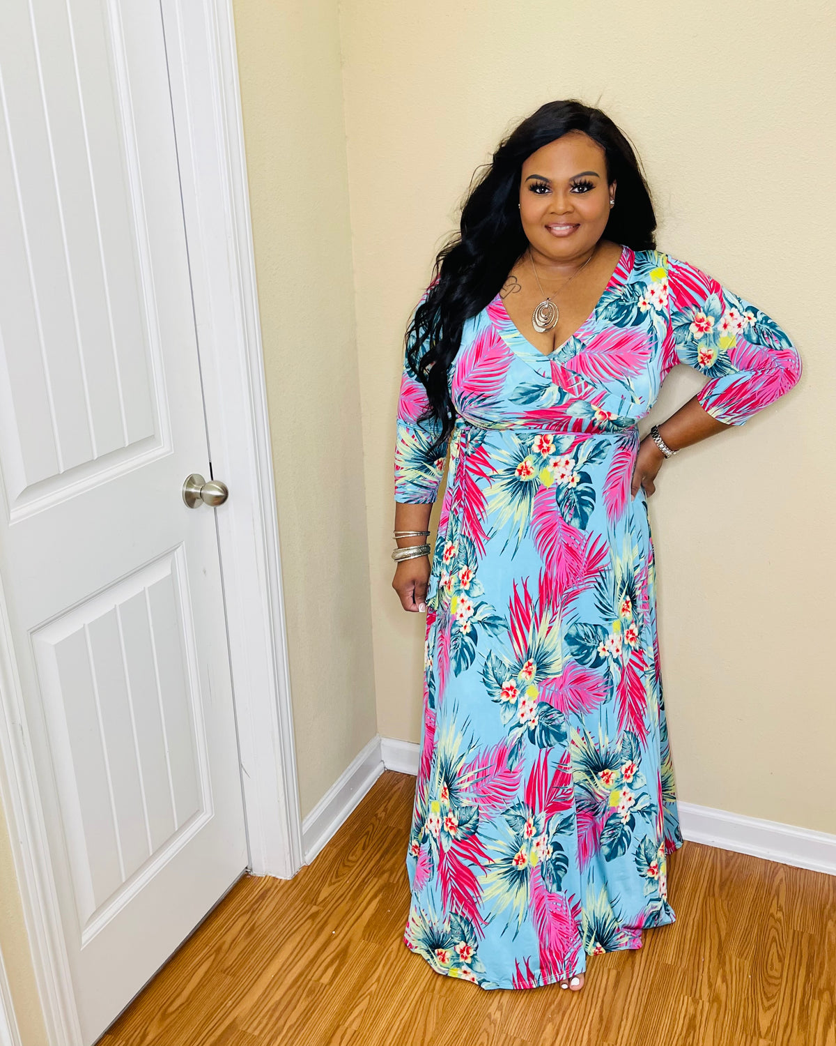 Mint  Floral Plus Maxi Dress