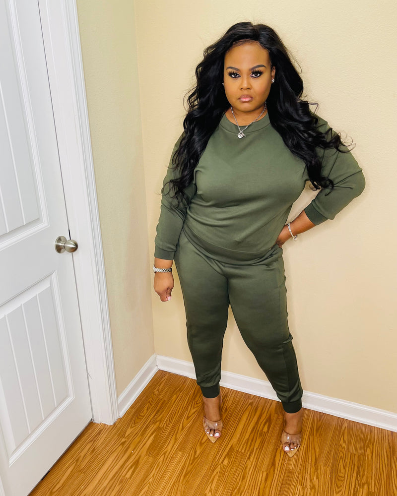 Dk. Olive Crewneck Jogger Set