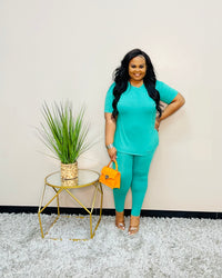 K Green Short Sleeve Round Neck Set