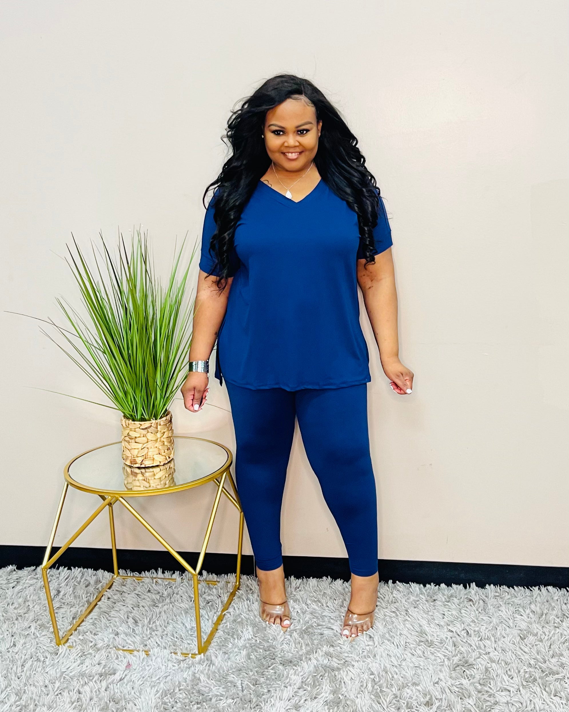 Light Navy V-Neck Lounge Set