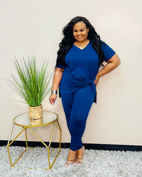 Light Navy V-Neck Lounge Set