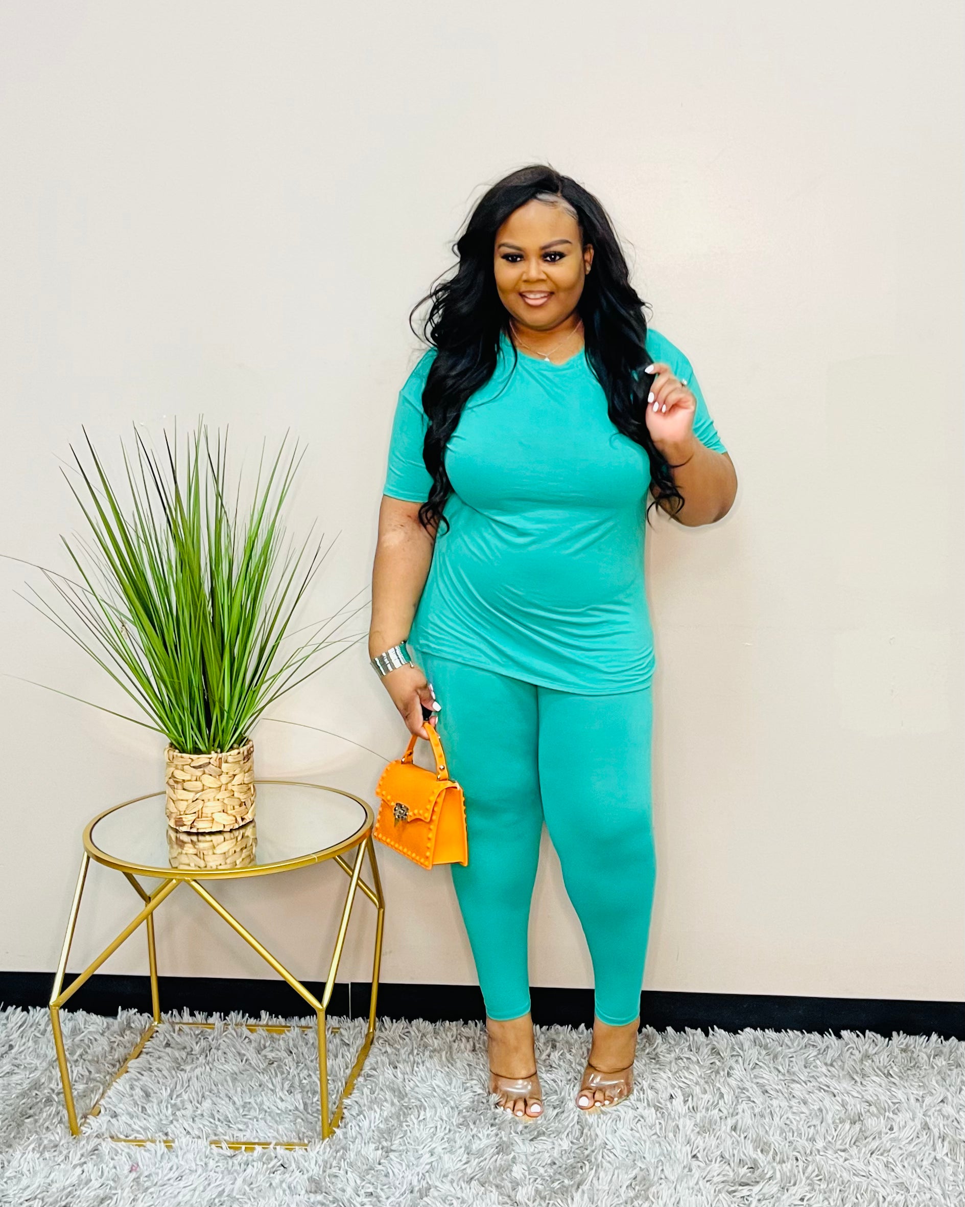 K Green Short Sleeve Round Neck Set