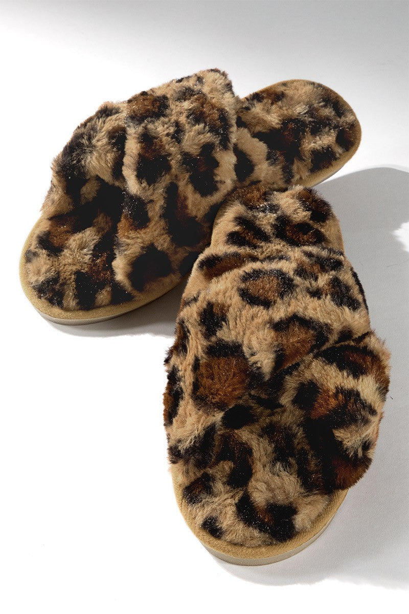 Plush Leopard Slippers