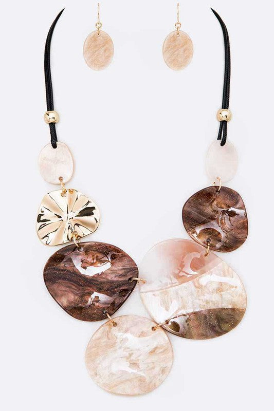 Brown Mix Tone Resin Statement Necklace Set