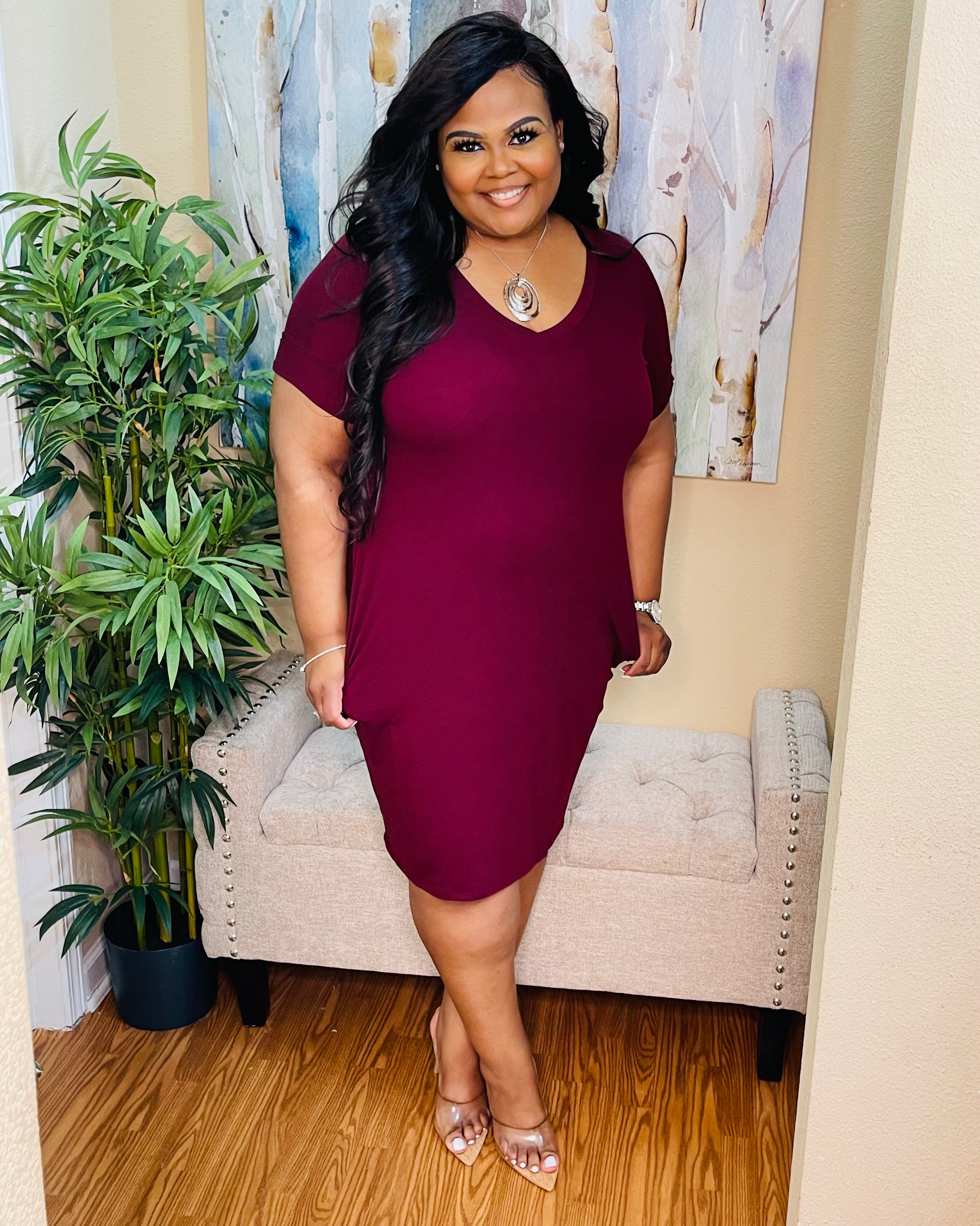 Dk Burgundy T shirt Dress PASH BOUTIQUE