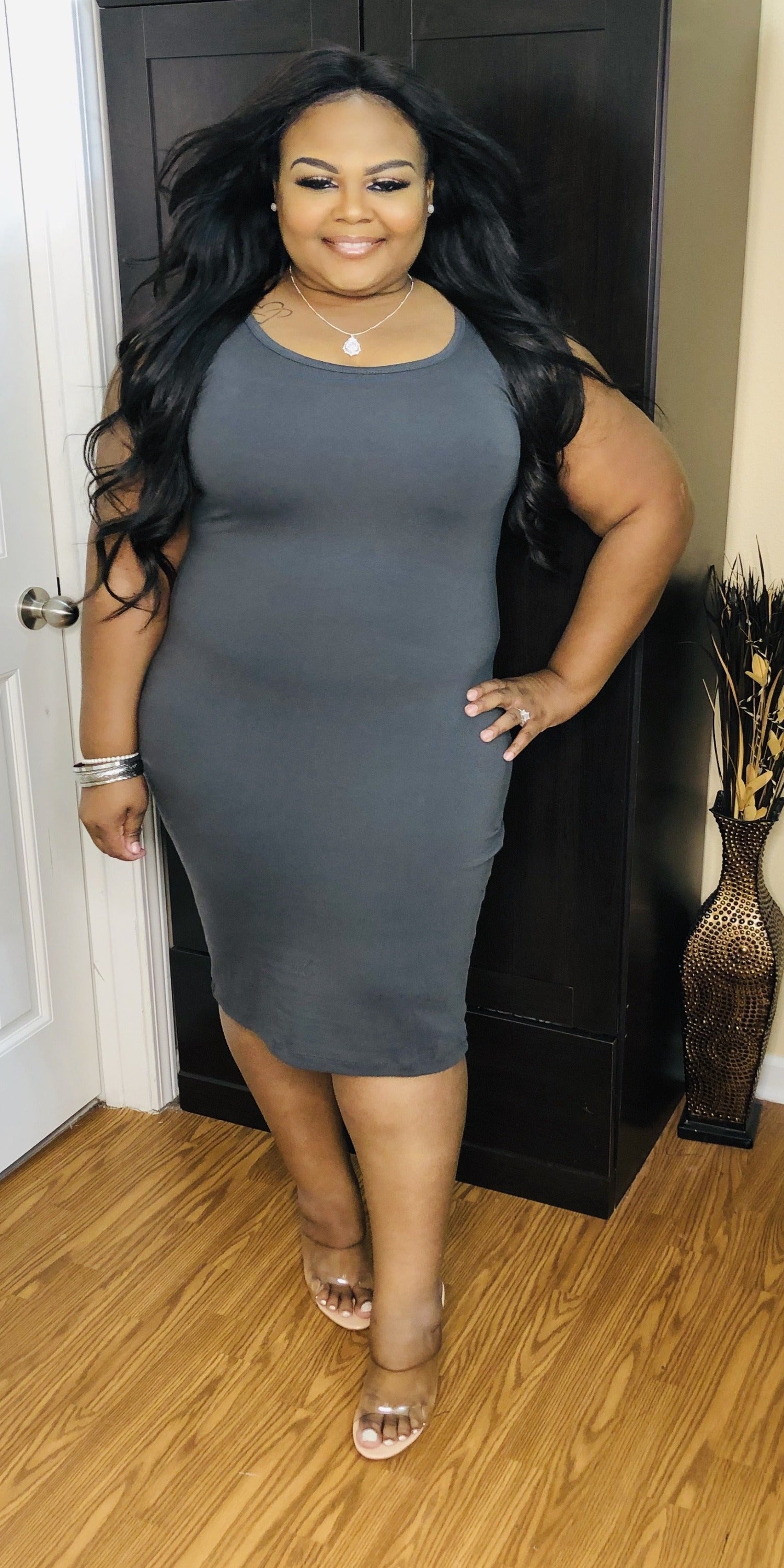 Dark grey 2024 plus size dress