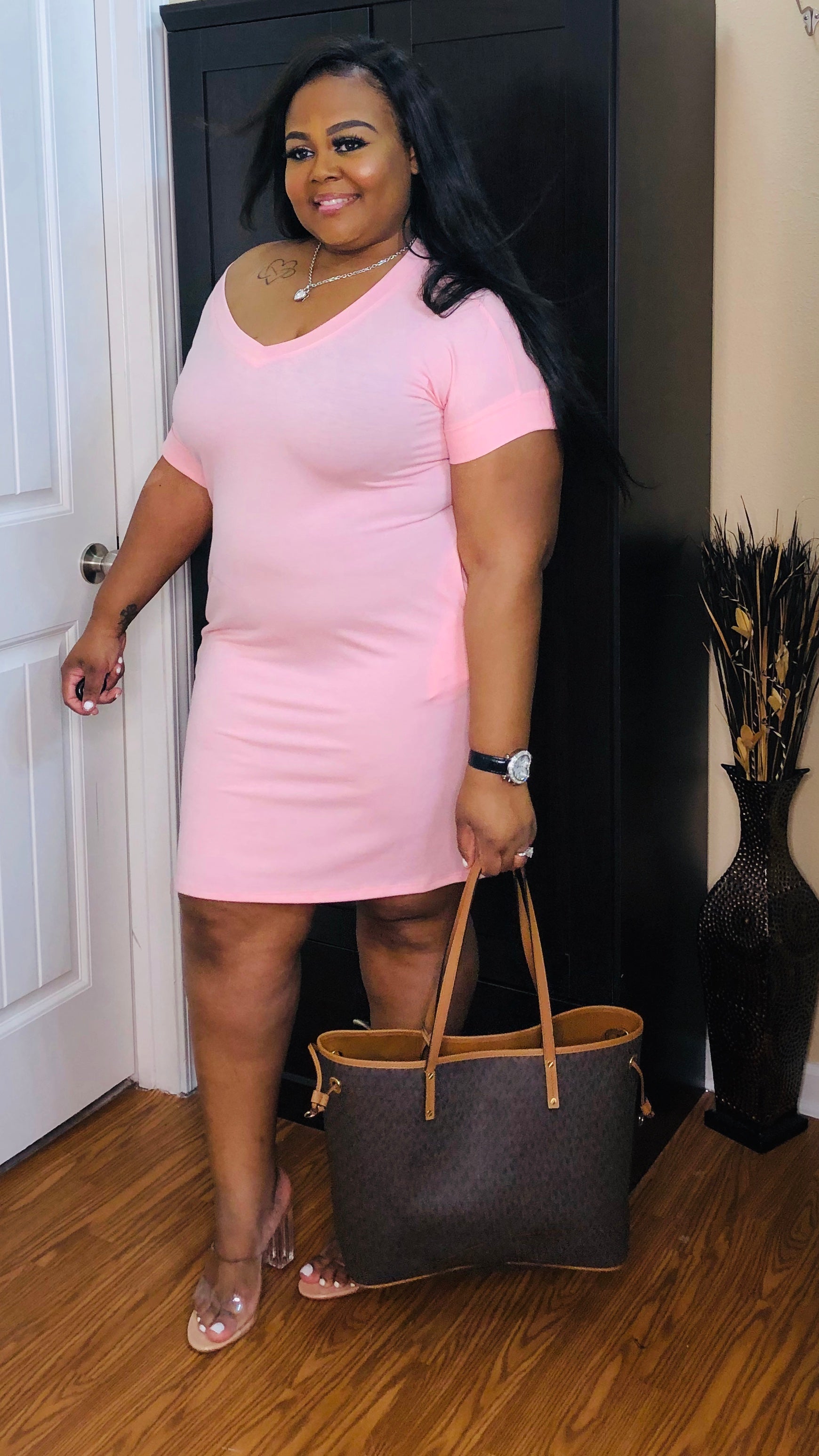 Dusty Pink T shirt Dress PASH BOUTIQUE