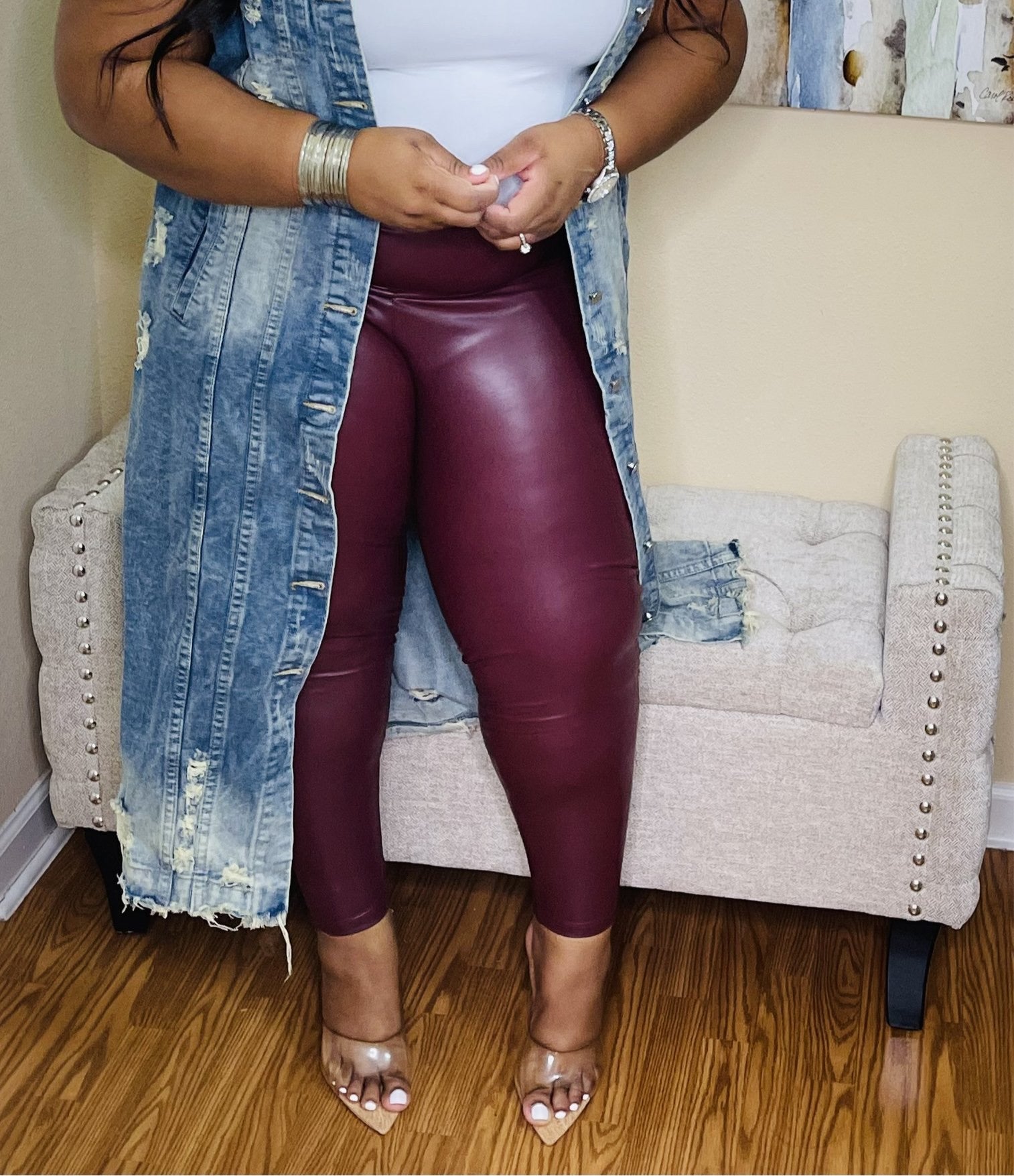 Roaman's Women's Plus Size Faux-Leather Legging Vegan Leather Stretch Pants  - Walmart.com