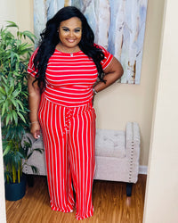 Red/Ivory Short Sleeve Jumpsuit